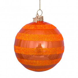 Anhänger Glaskugel Glitter Streifen orange