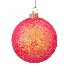 Anhänger Glaskugel Neon Glitter pink