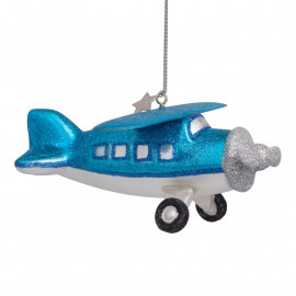 Anhänger Glasornament Flugzeug blau