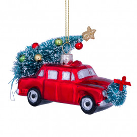 Anhänger Glasornament Auto mit Weihnachtsbaum